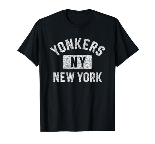 Yonkers New York Gym Style Distressed White Print T-Shirt