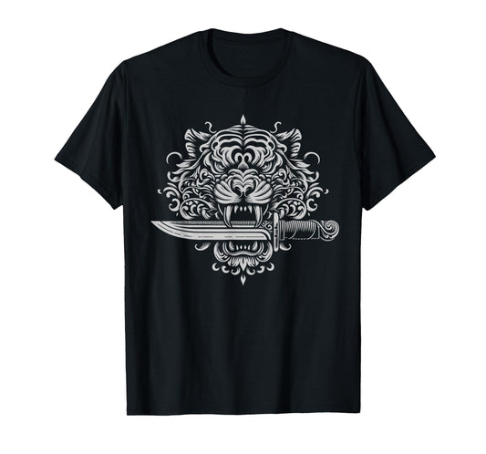 Sak Yant Muay Thai MMA Tattoo Tiger Head Knife Martial Art T-Shirt