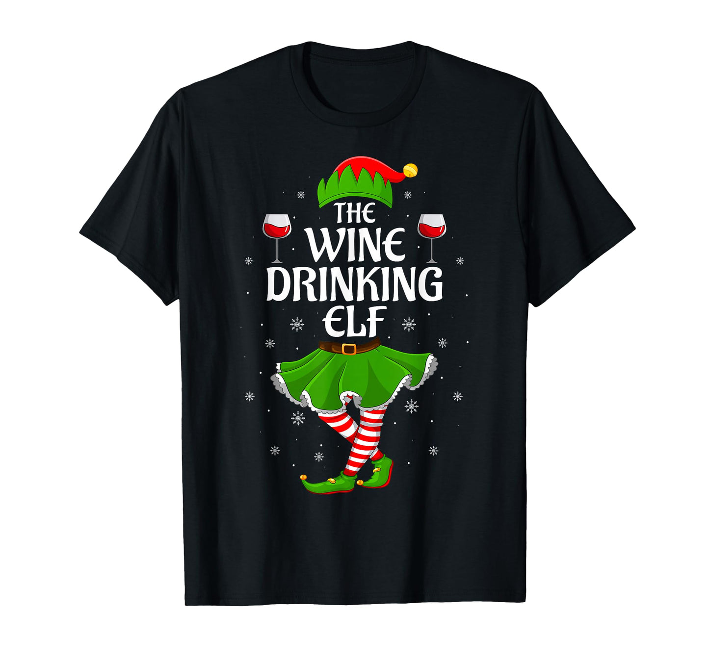 Wine Drinking Elf Christmas Family Girl Women Elf Squad Xmas T-Shirt