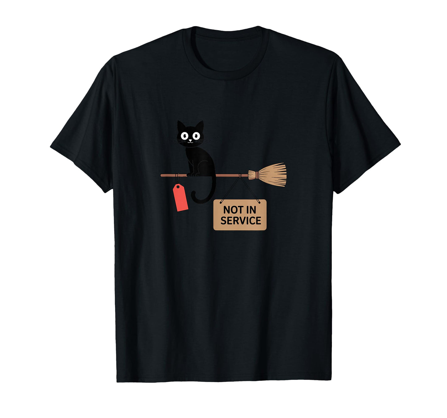 Cat Witch Broom Not in Service Halloween Funny T-Shirt