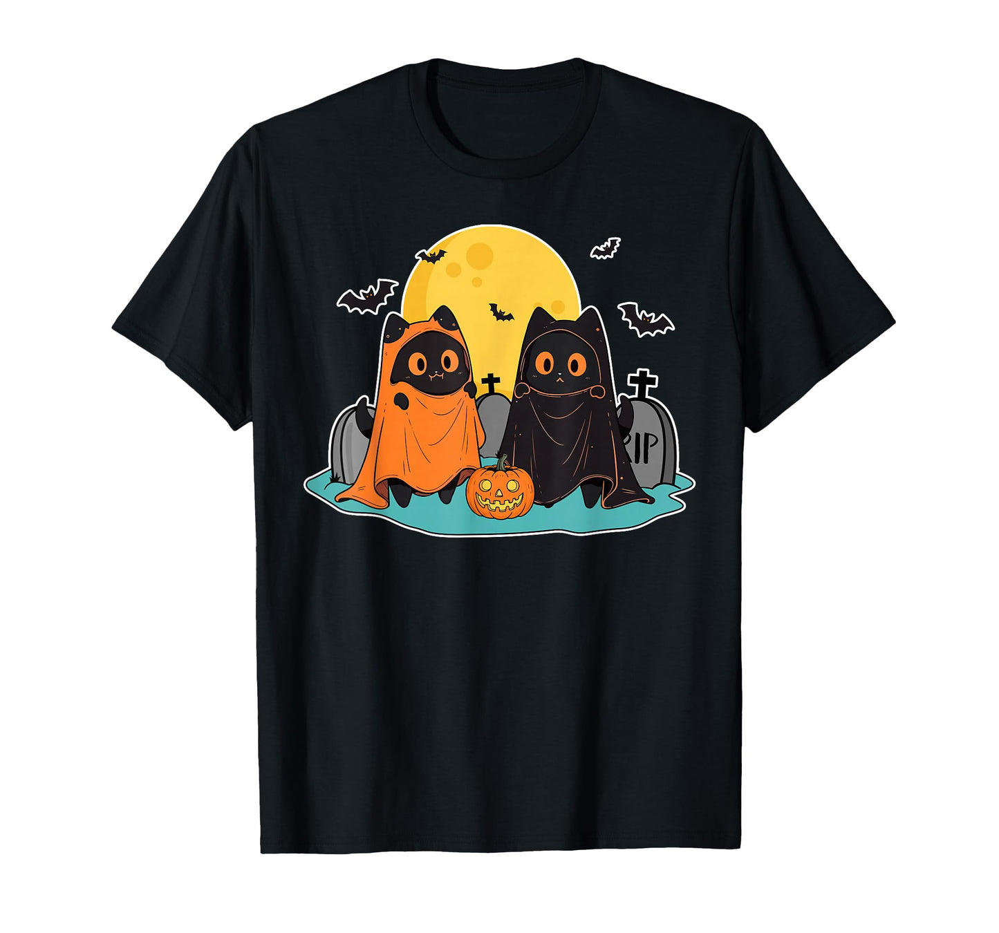 Black Cats in Ghost Costume Cute Women Men Halloween T-Shirt