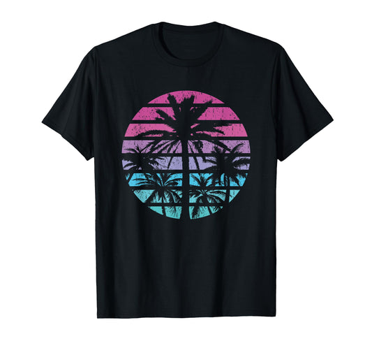 Palm Tree Retro Sunset Summer Beach Vintage Tropical Graphic Men Women Girls Kids T-Shirt