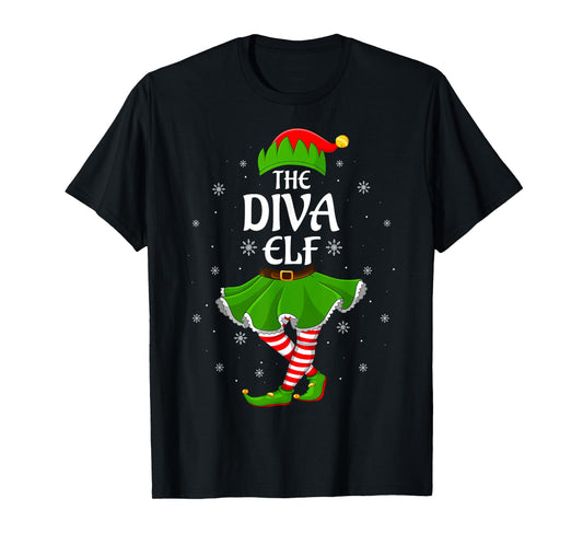 Diva Elf Christmas Family Girls Women Elf Squad Xmas T-Shirt