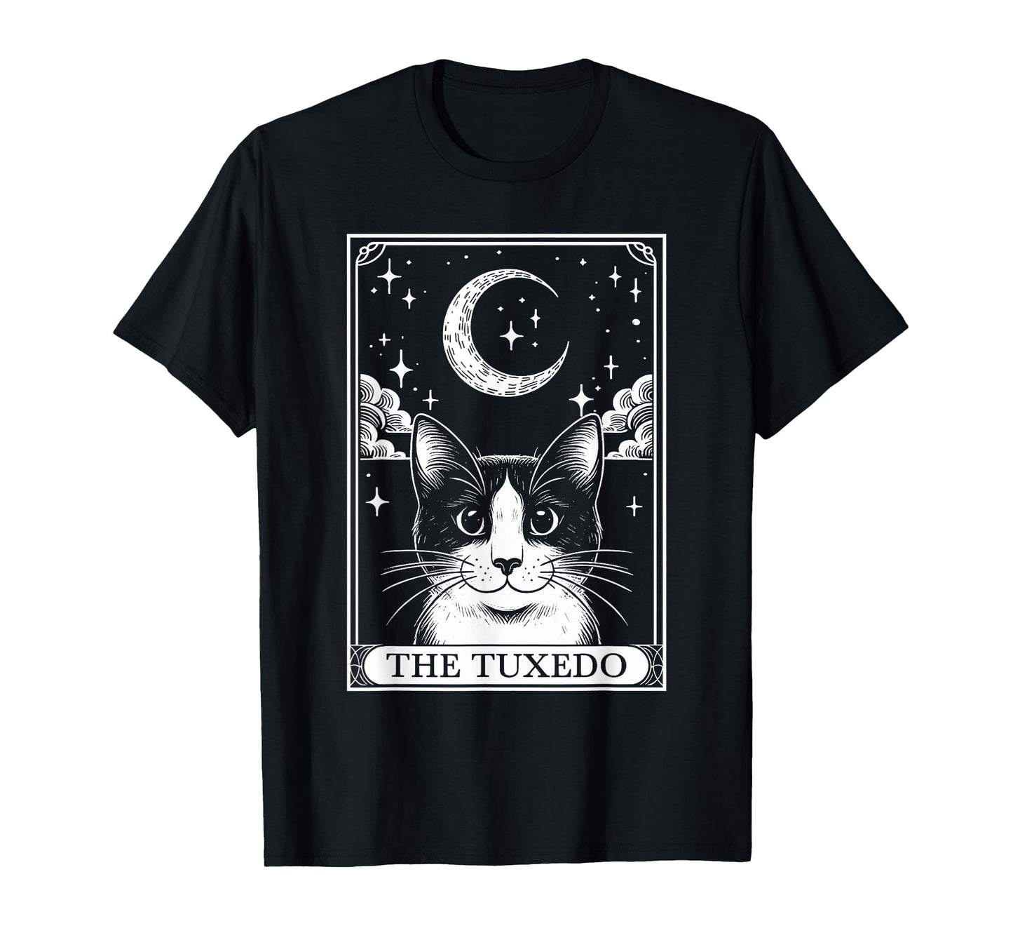 Tarot Card Vintage Crescent Moon Tuxedo Cat Mom Cat Lovers T-Shirt for Men Women Kids