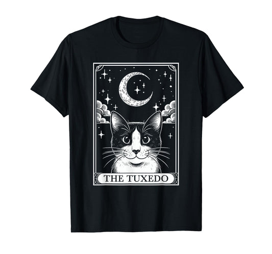 Tarot Card Vintage Crescent Moon Tuxedo Cat Mom Cat Lovers T-Shirt for Men Women Kids