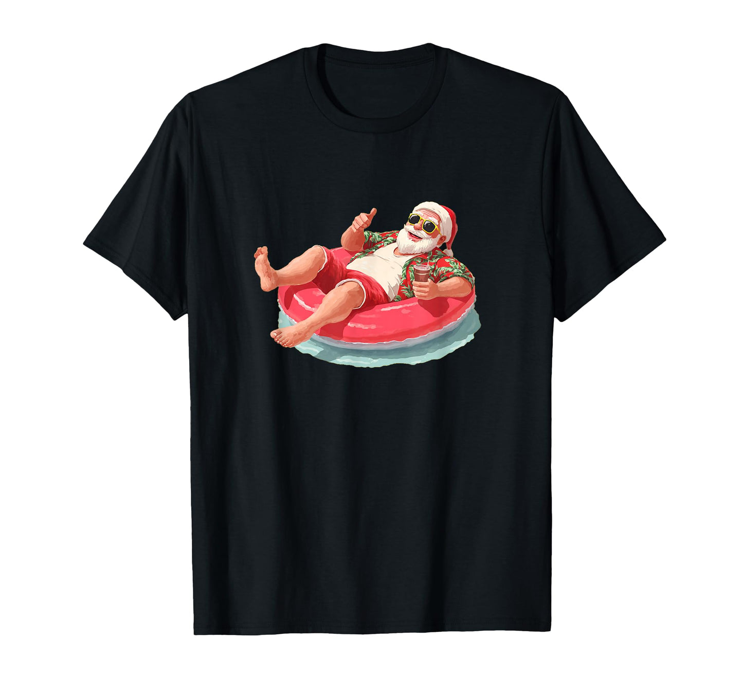 Awesome Santa Claus in Pool Ring for Amazing Christmas T-Shirt