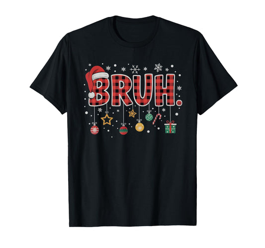 Bruh Christmas Red Plaid Teens Boys Kids Xmas Pajamas Gifts T-Shirt