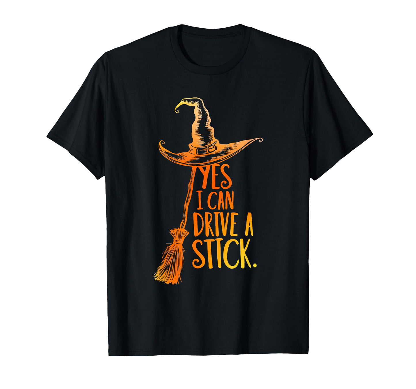 Yes I Can Drive A Stick Funny Halloween Spooky Witch Vintage T-Shirt