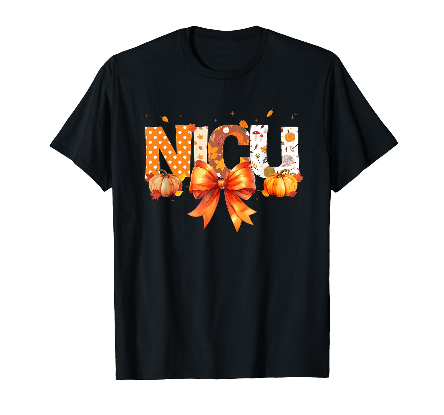 Love NICU Pumpkin Leopard Autumn Fall Season Scrub Women T-Shirt