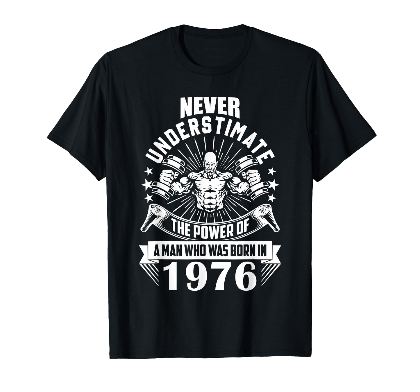 Never Underestimate a Man Born in 1976 Funny Gym Fitness T-Shirt