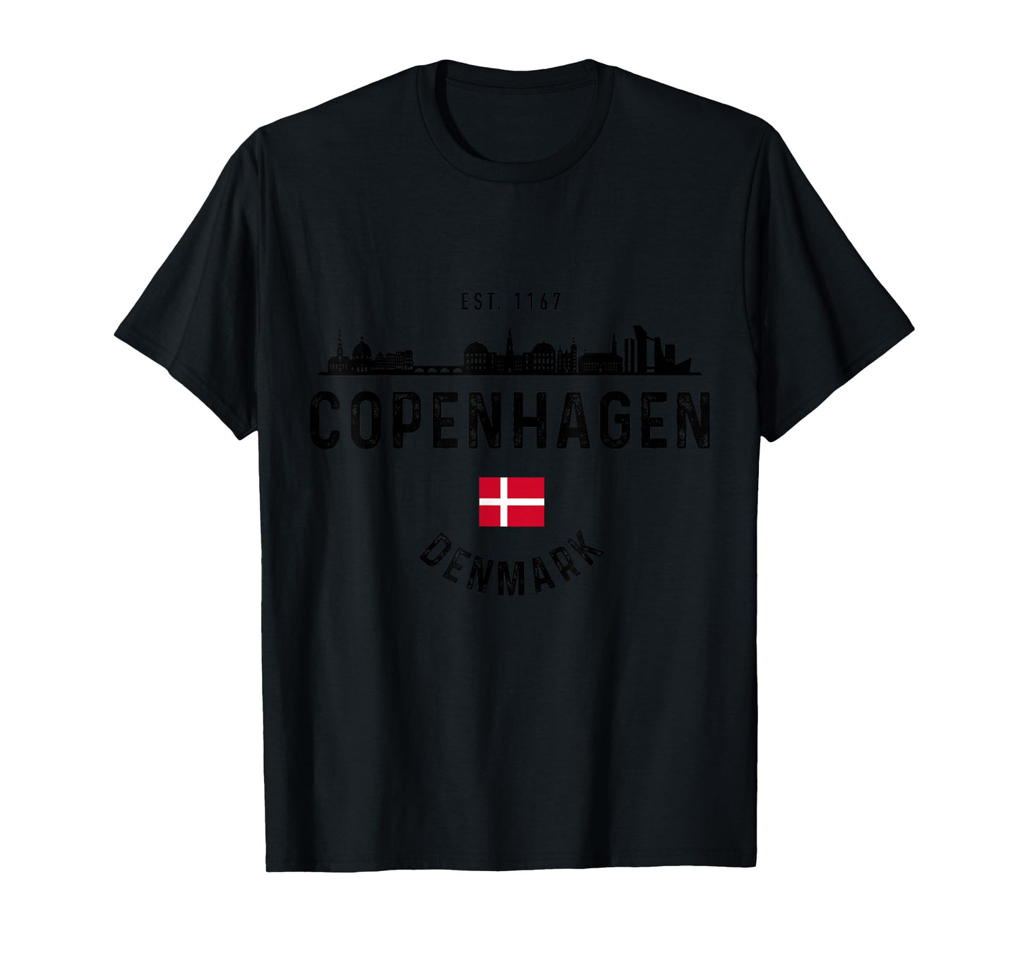 Copenhagen Denmark Skyline Souvenir Danish Flag Vintage T-Shirt