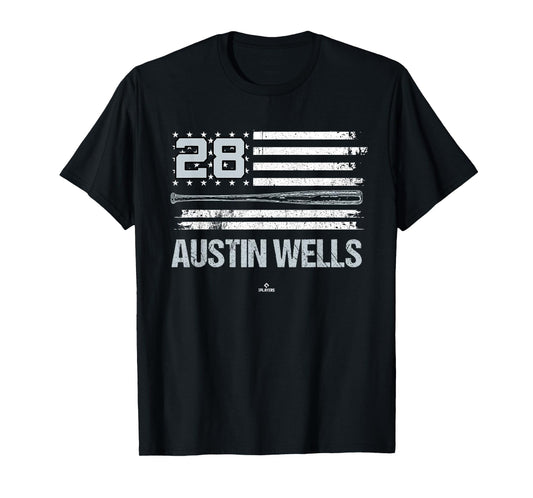 USA Flag Bat Austin Wells New York Baseball MLBPA T-Shirt