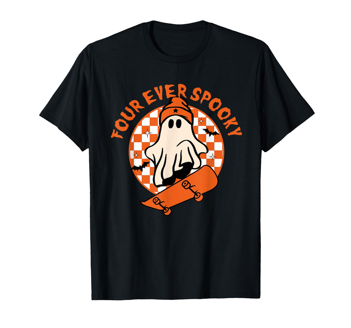 Four Ever Spooky 4th Birthday Halloween Skateboarding Ghost T-Shirt