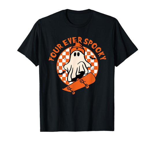 Four Ever Spooky 4th Birthday Halloween Skateboarding Ghost T-Shirt