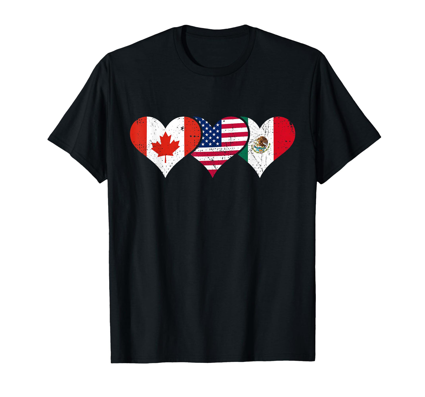 Canada, Mexico & USA Flags Canadian Mexican American Hearts T-Shirt