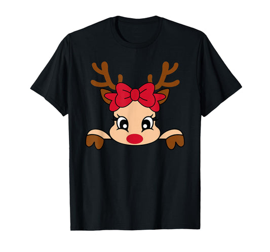 Cute Santa Reindeer Merry Christmas Kids Girl T-Shirt