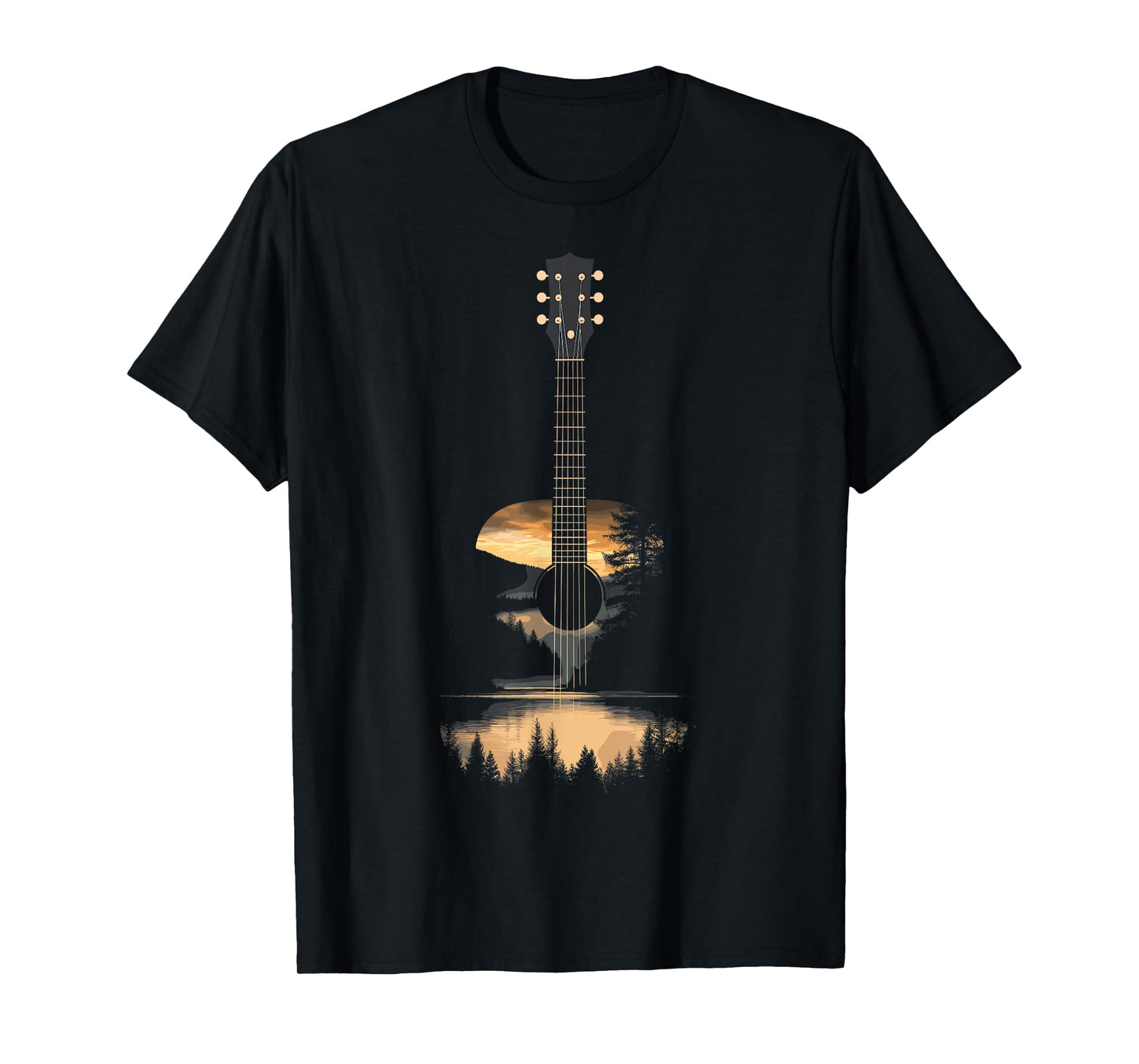 Sunset Acoustic Guitar Scenic Nature Art T-Shirt