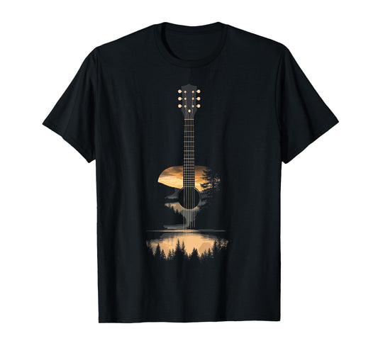 Sunset Acoustic Guitar Scenic Nature Art T-Shirt