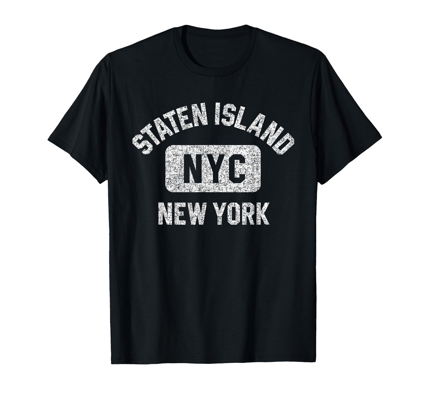 Staten Island NYC Gym Style Distressed White Print T-Shirt