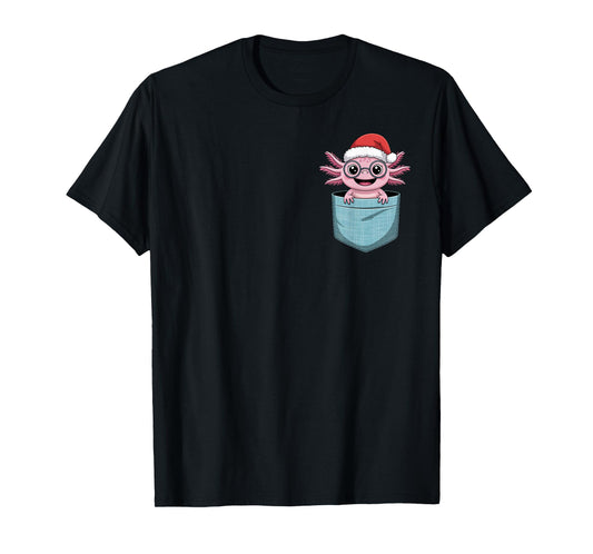 Cute Axolotl Pocket Christmas Funny Holiday Animal T-Shirt