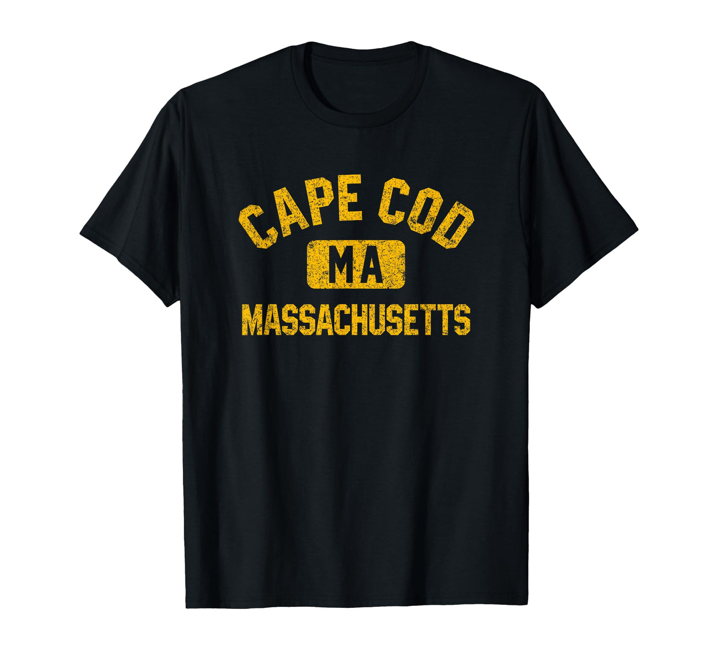 Cape Cod Massachusetts Gym Style Distressed Amber Print T-Shirt