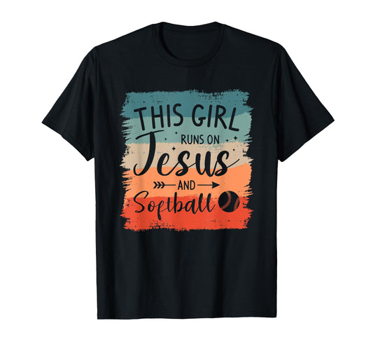 This Girl Runs On Jesus And Softball Softballer T-Shirt