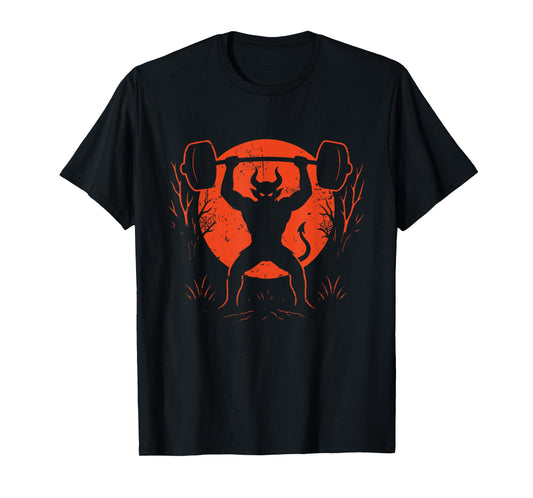 Demon Lifting Weights Halloween Moon T-Shirt
