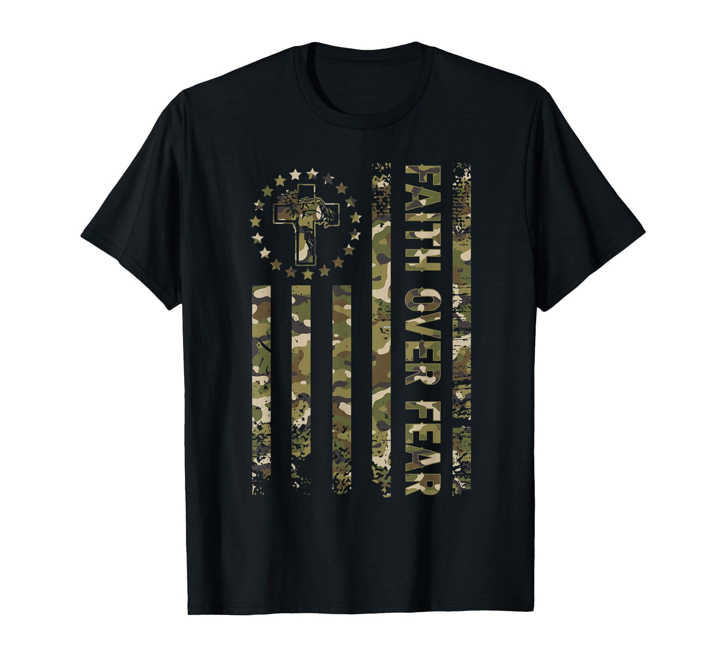 Christian Faith Over Fear Camo US Flag Patriot Men Women Kid T-Shirt