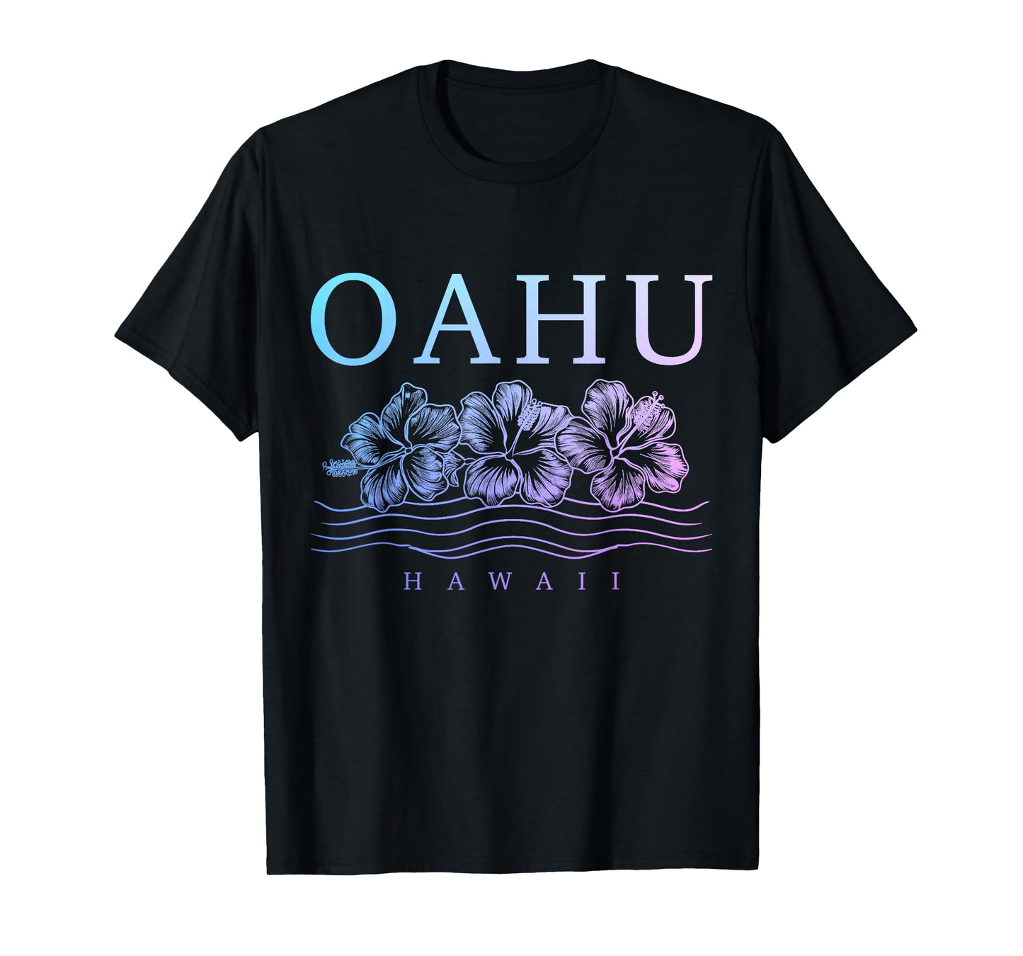 Oahu Hawaii Hawaiian Hibiscus Flowers Surfer Souvenir T-Shirt
