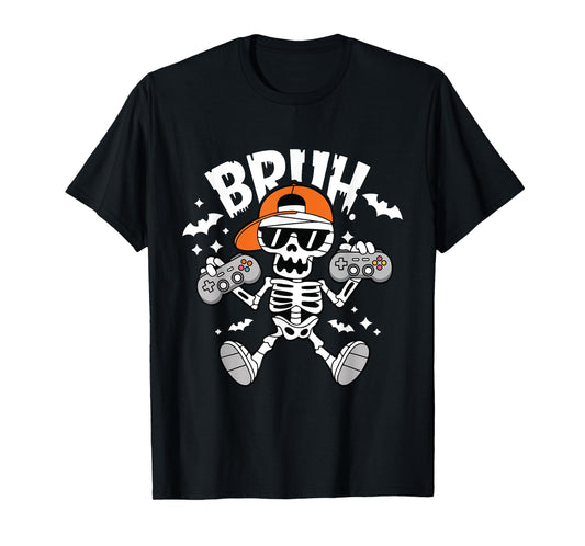 Halloween Skeleton Gamer Video Gaming Boys Men Kids Teens T-Shirt