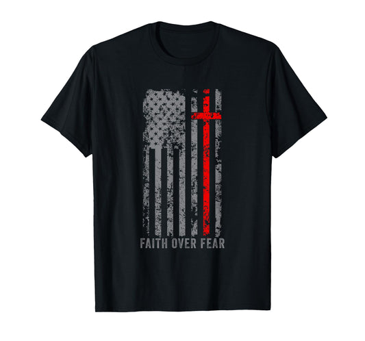 Faith Over Fears Cool Christian Cross Gym American USA Flag T-Shirt