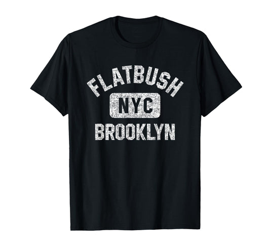 Flatbush Brooklyn NYC Gym Style Distressed White Print T-Shirt
