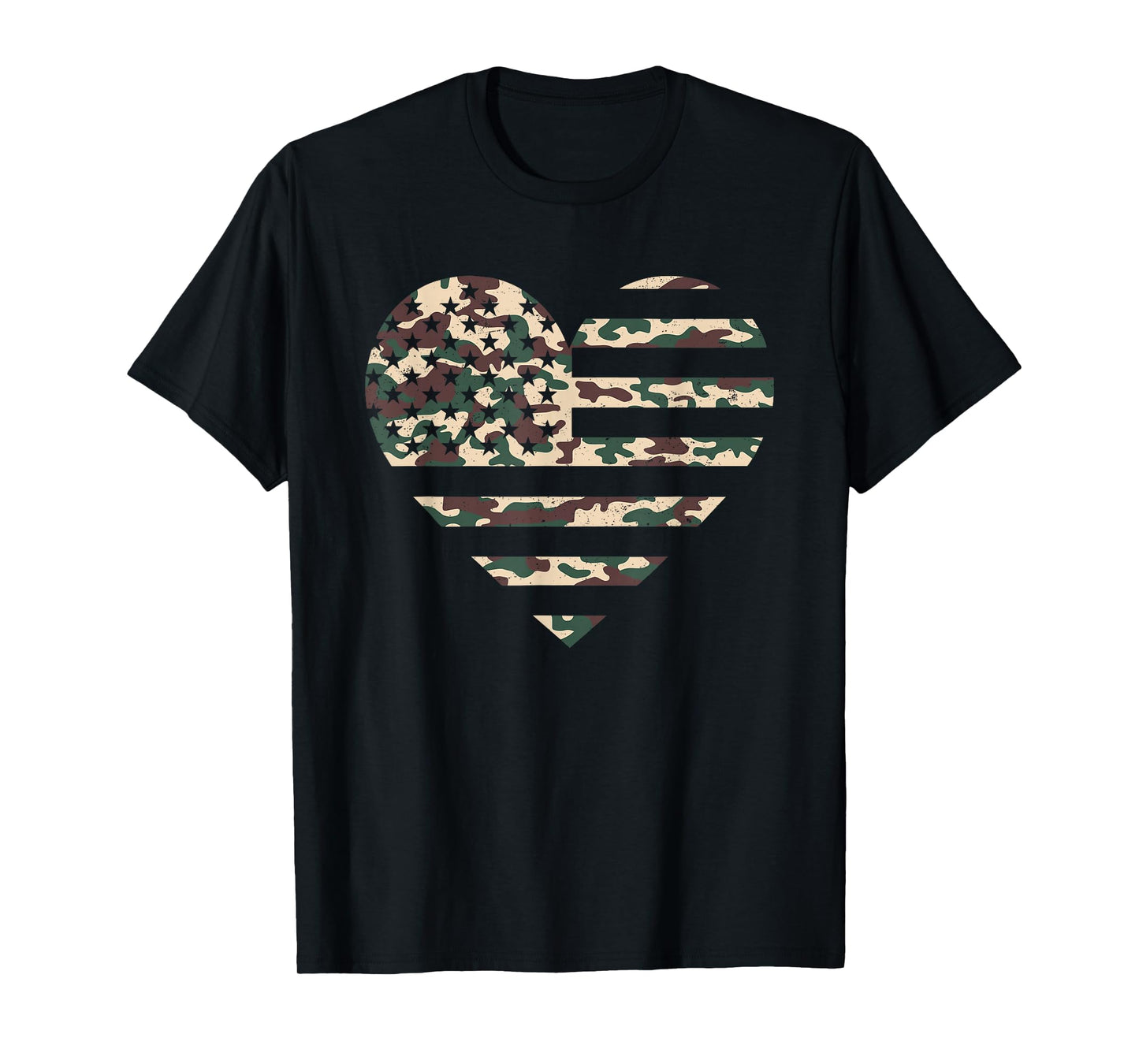Camo American Flag Heart Camouflage Patriotic Veterans Day T-Shirt
