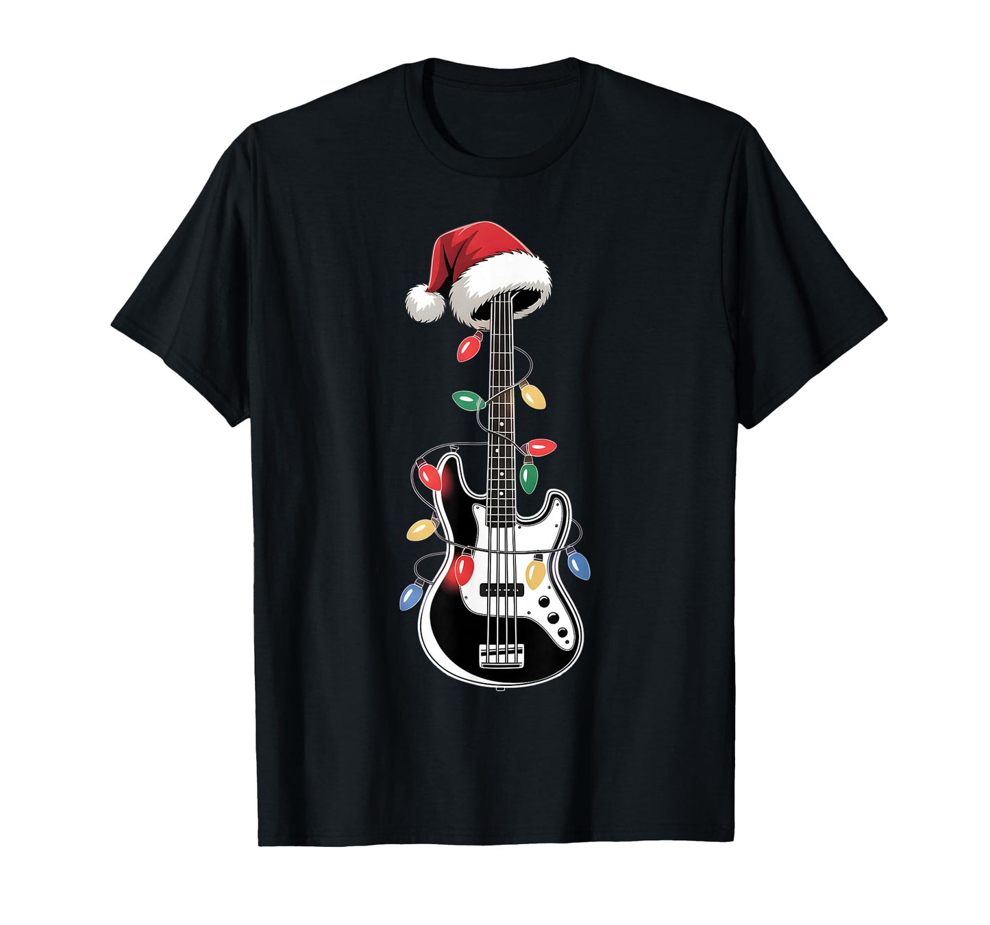 Guitar Santa Christmas Lights Bassist Guitarist Music Men T-Shirt