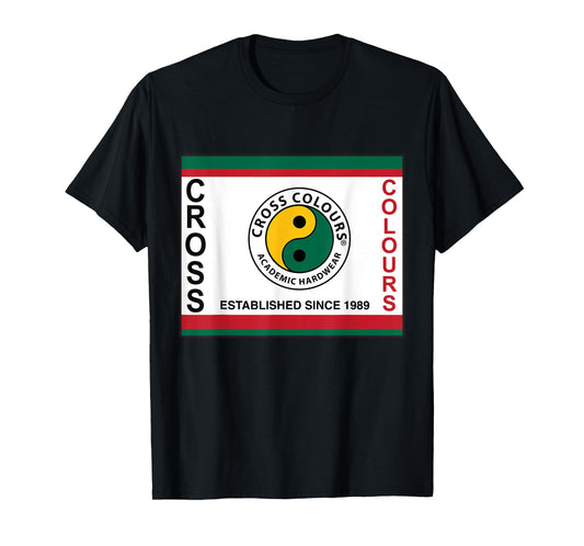 CROSS COLOURS Yin Yang Label Logo Retro Graphic 1990's Urban Vintage Unisex Adult T-Shirt