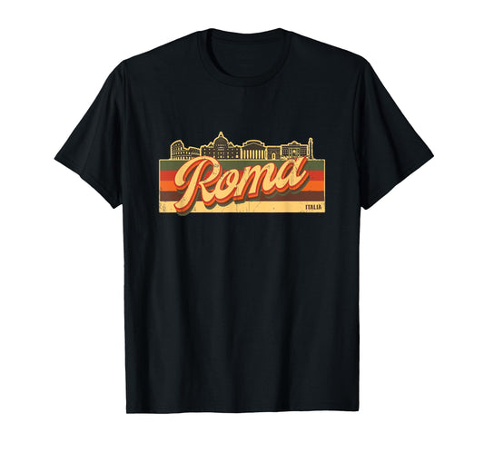 Roma Skyline & Italia Retro Stripes – Rome Italy Souvenir T-Shirt