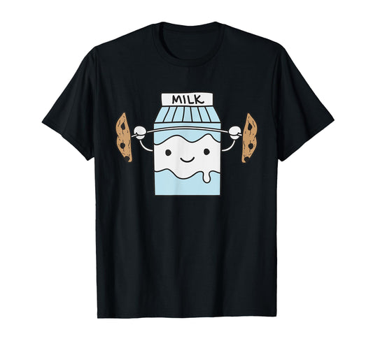 Milk Lifting Cookies Funny Food Snatch Squat Barbell Gym T-Shirt