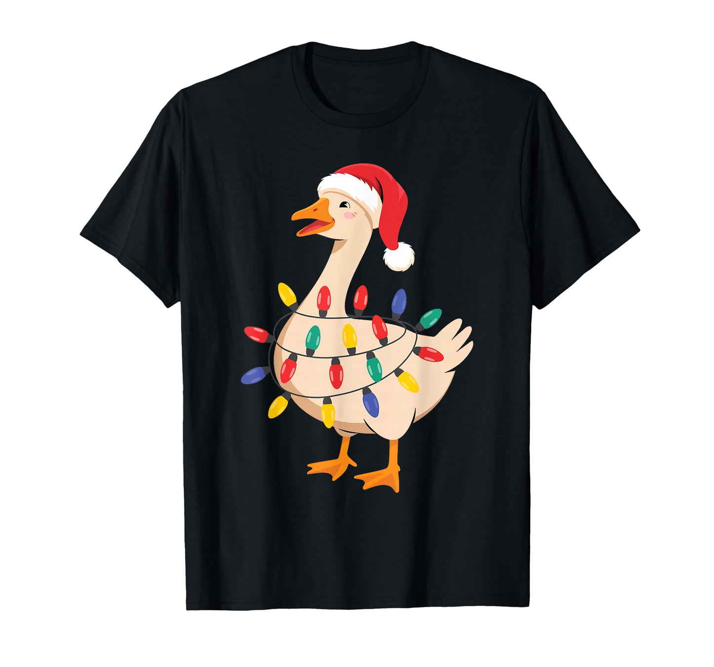 Goose Santa Hat Funny Christmas Lights Xmas Tree Men Women T-Shirt
