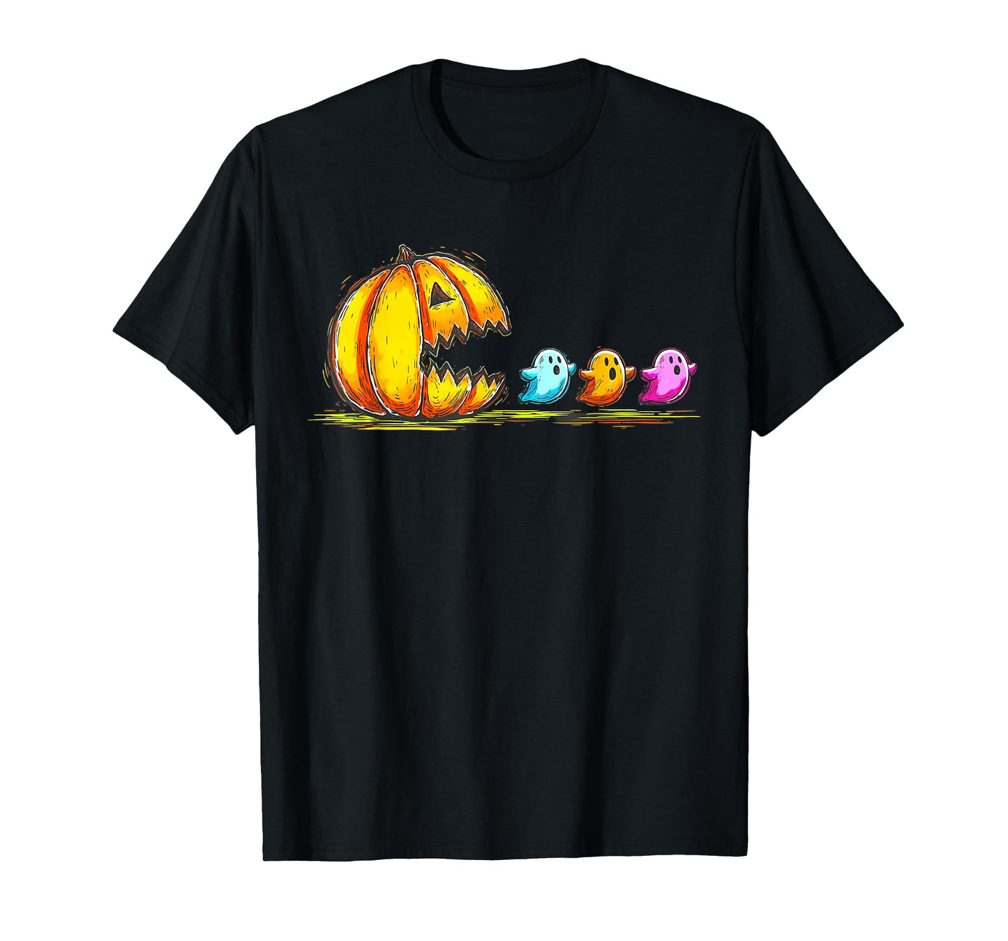 Retro Halloween Pumpkin Chasing Ghost Costume Men Boys T-Shirt