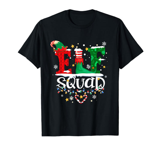 Elf Squad Christmas Lights Funny Holiday Matching Xmas T-Shirt