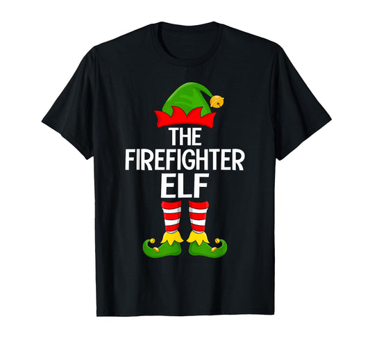 Firefighter Elf Xmas Matching Family Elf Squad Christmas T-Shirt