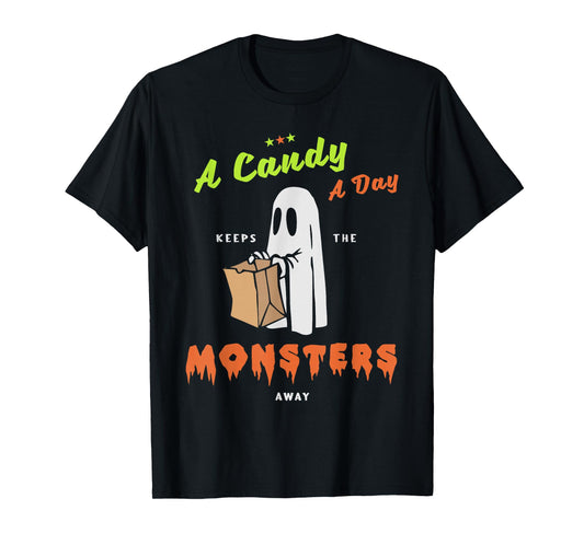 A Candy a Day Keep The Monsters Away Halloween Design T-Shirt