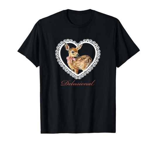 Delusional Baby Deer Vintage Lace Valentine Heart T-Shirt