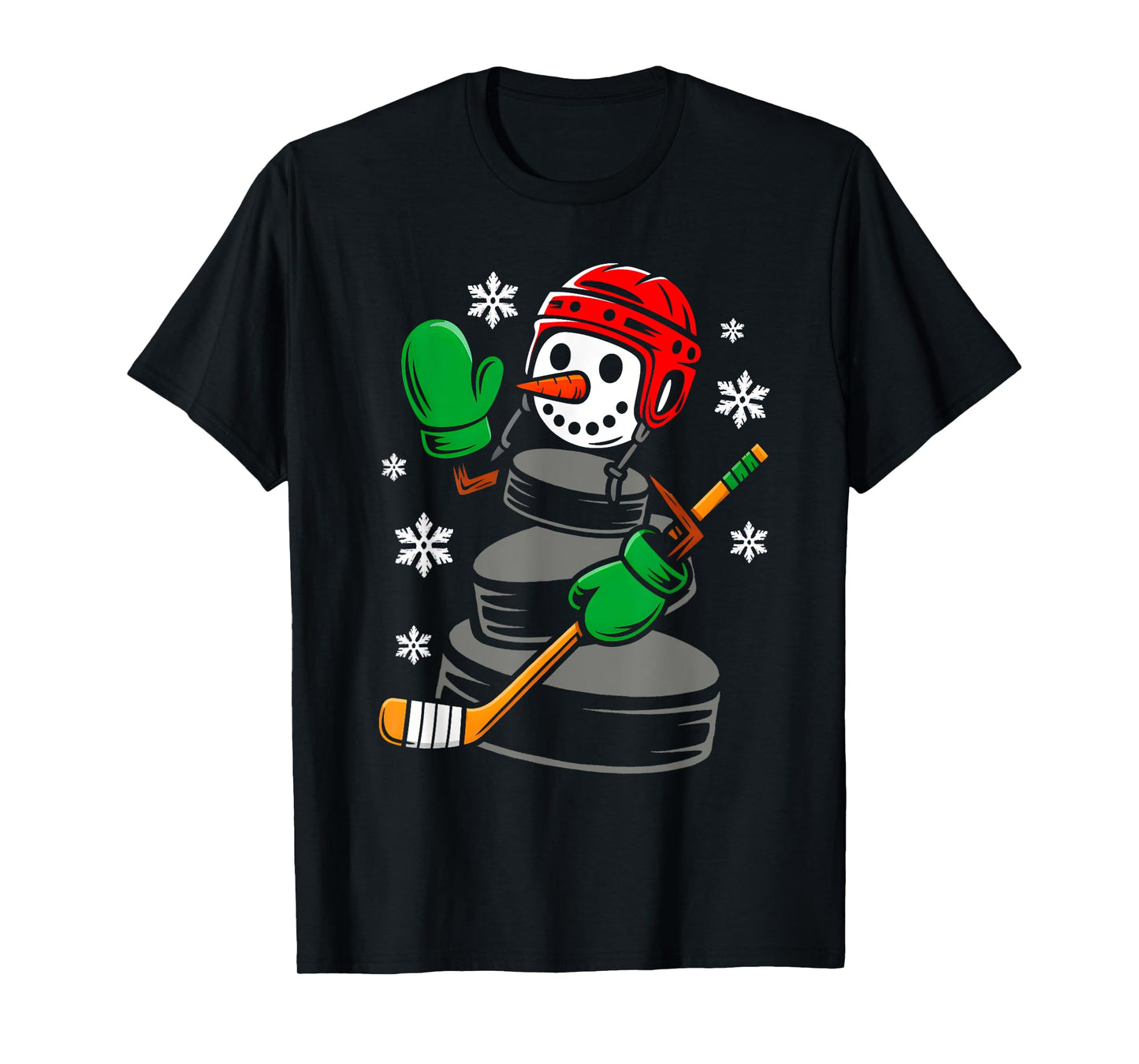 Hockey Santa Hat Snowman Xmas Funny Hockey Lover Christmas T-Shirt