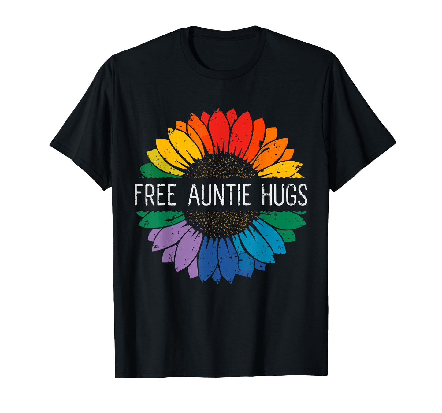 Free Auntie Hugs, LGBT Gay Lesbian Pride Month Rainbow Flag T-Shirt