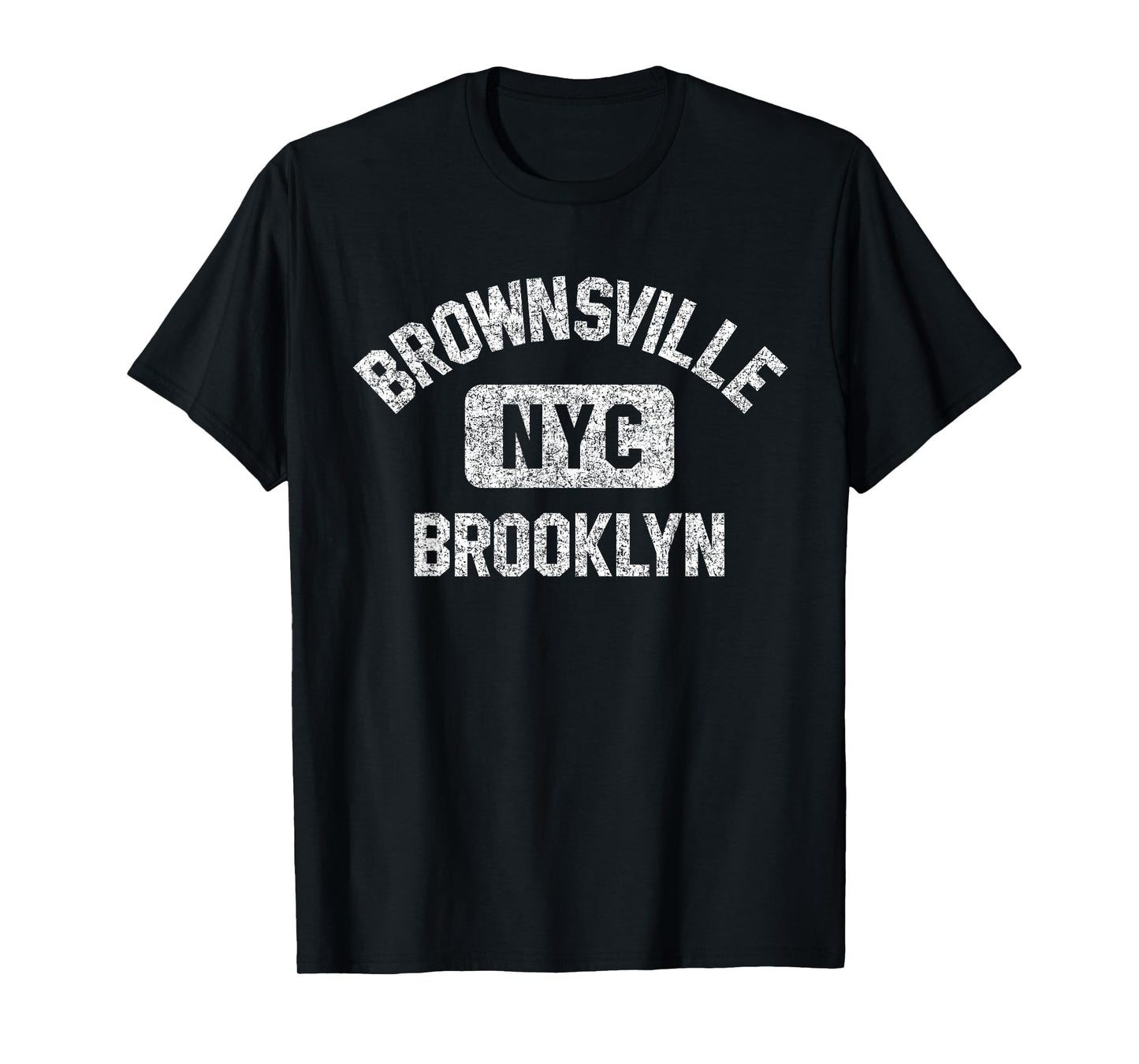 Brownsville Brooklyn Gym Style Distressed White Print T-Shirt