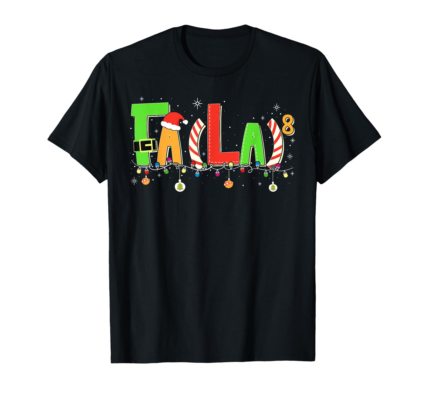 Funny Christmas Lights FA (La) 8 Santa Hat Math Teacher Kid T-Shirt