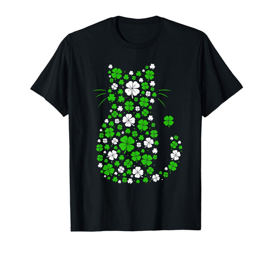 Irish Green Shamrock Lucky Clover St Patricks Day Cat Lover T-Shirt for Men Women Kids