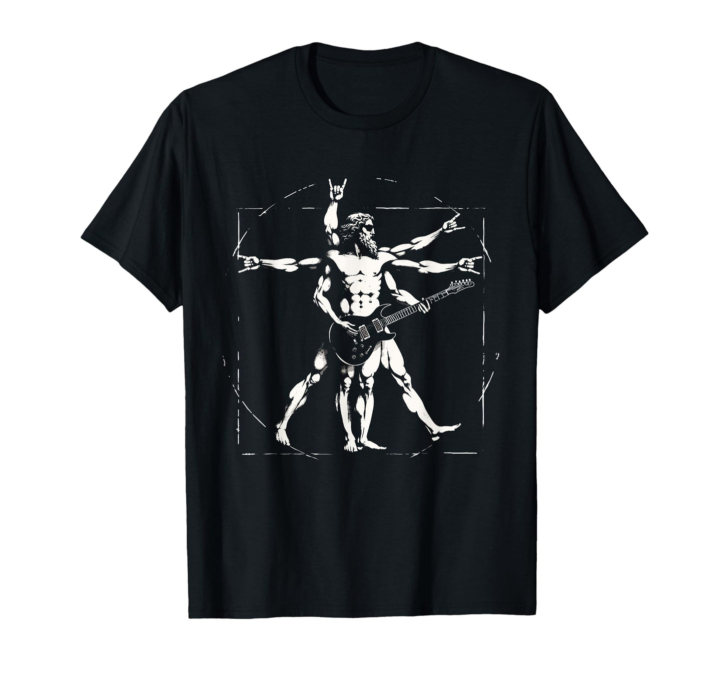 Retro Vitruvian Man Guitar Rock Men Women Funny Guitar T-Shirt