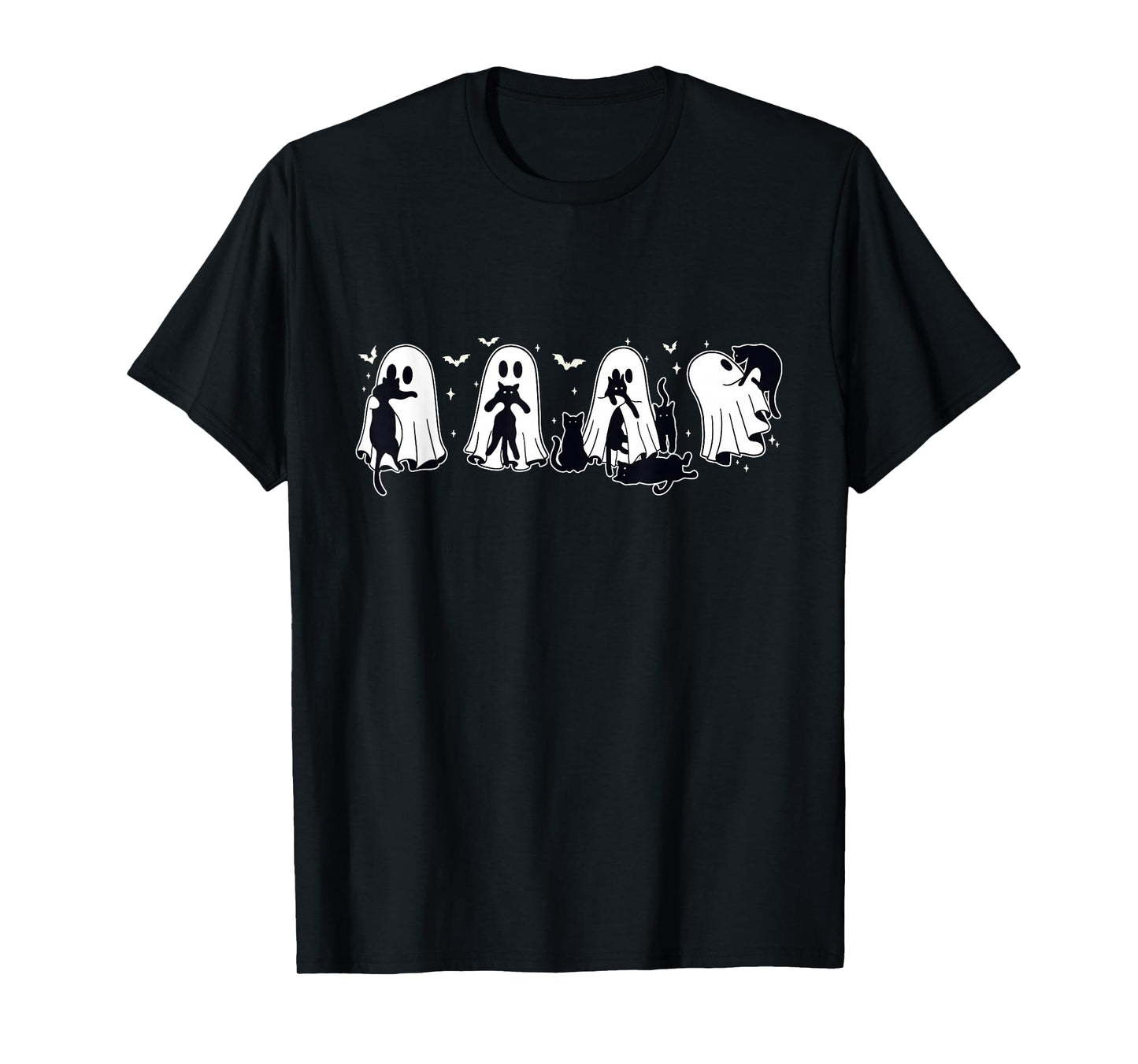 Ghost Holding Black Cat Halloween Black Cat Lover Cat Mom T-Shirt
